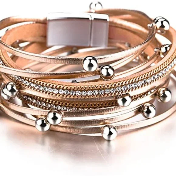 Women, Boho Leopard Multi-Layer Crystal Beads Cuff Bracelet Jewelry - Picture 1 of 3